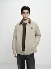 Men's Khaki Utility Down Jacket with Contrast Details